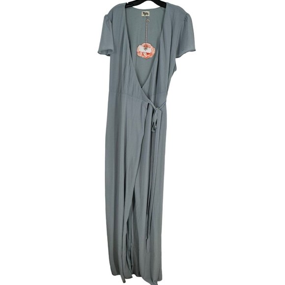 Show Me Your MuMu Blue Sophia Wrap Dress Show Me The Ring Chiffon Size‎ 3XL - Picture 1 of 4